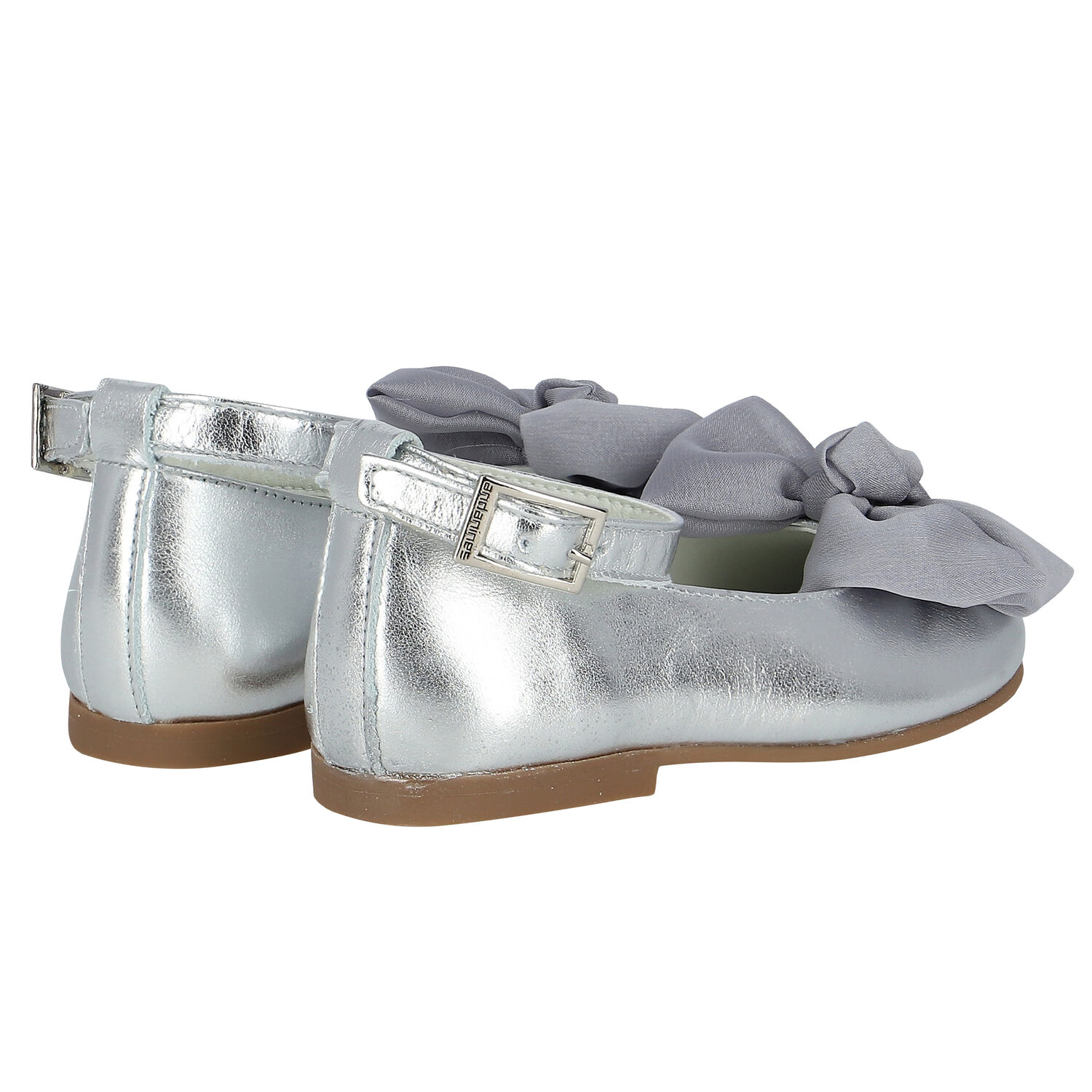 Younger Girls Silver Bow Shoes, 3, hi-res image number null